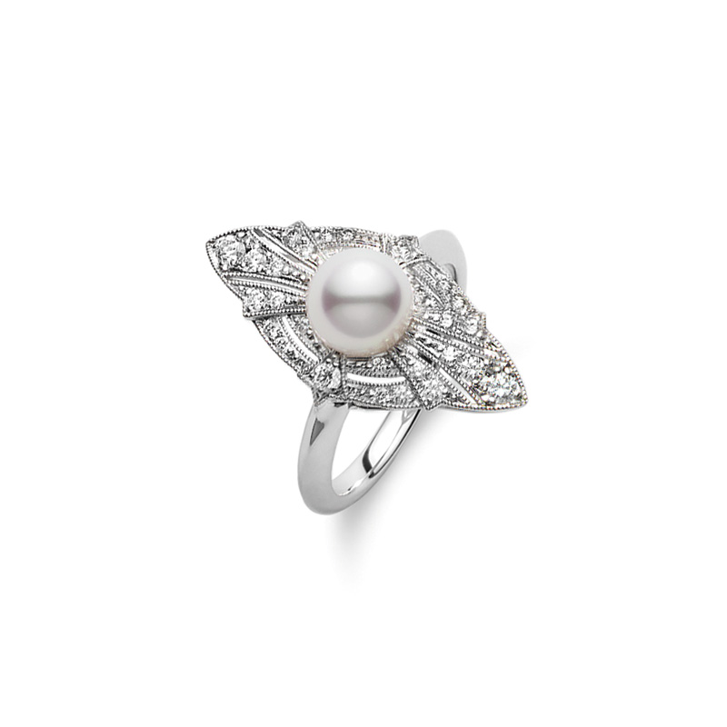 Mikimoto  Platinum Akoya Diamond 0.23Ct Pearl Ring