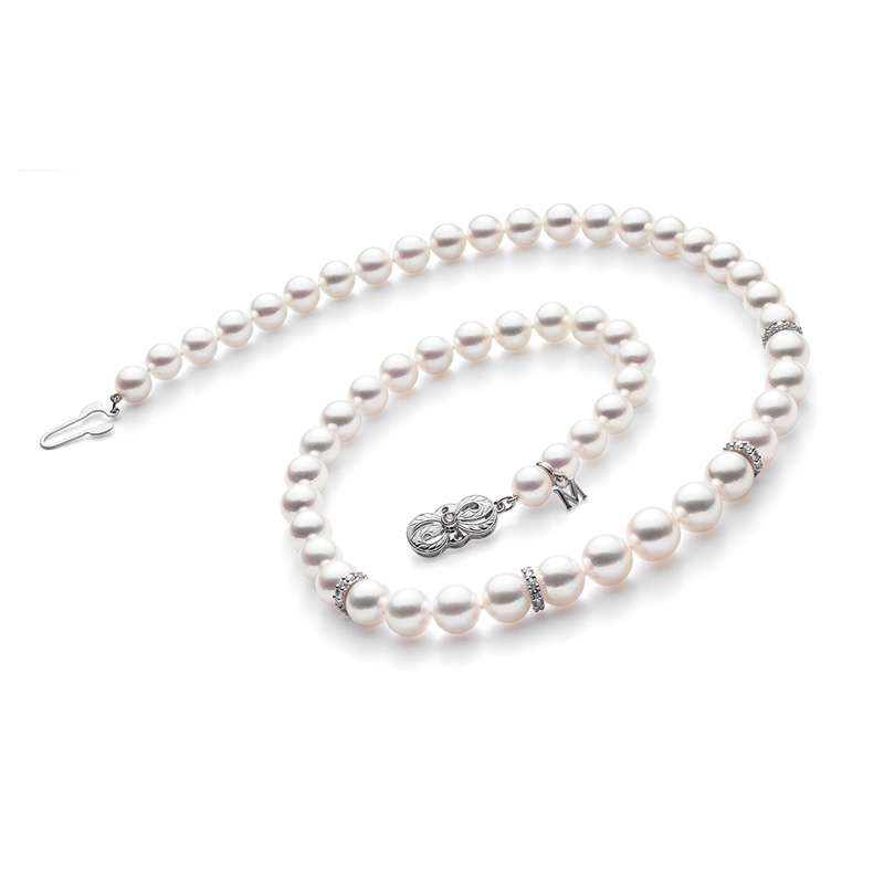 Mikimoto 18K White Gold Akoya Diamond 0.84Ct Pearl Necklace