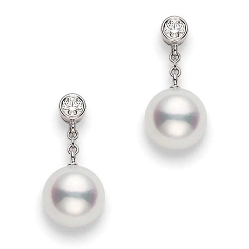 Mikimoto 18K White Gold Akoya Diamond 0.16Ct Pearl Earrings